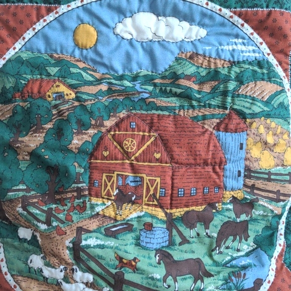 Handmade Quilted Farmhouse Horses Sheep Sky Tote with Hearts Handle - Picture 4 of 7